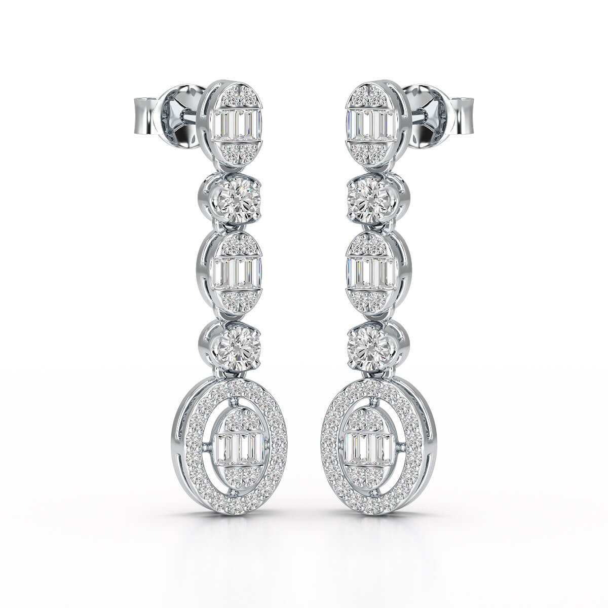 0.87 CT Baguette Cut White Gold Lab Diamond Earring