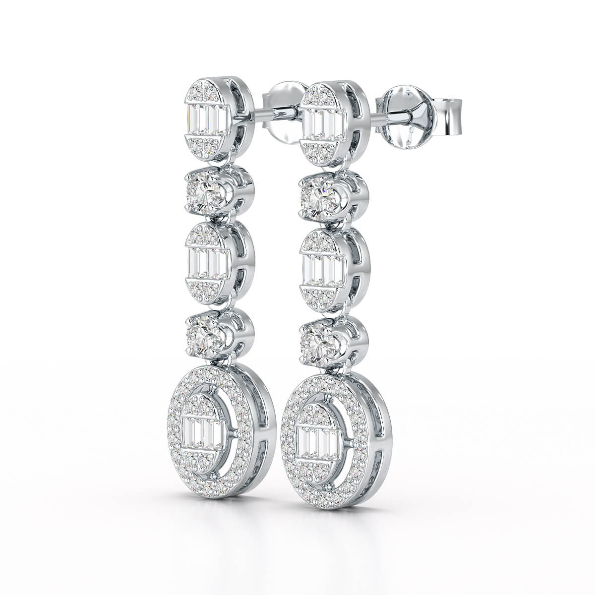 0.87 CT Baguette Cut White Gold Lab Diamond Earring