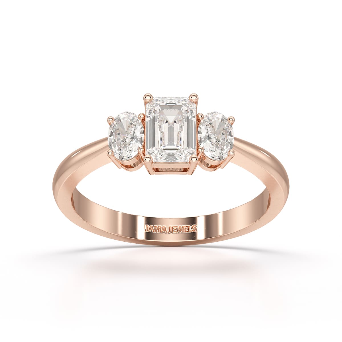 1.3 CT Three Stone Emerald Oval Cut Lab Diamond Ring