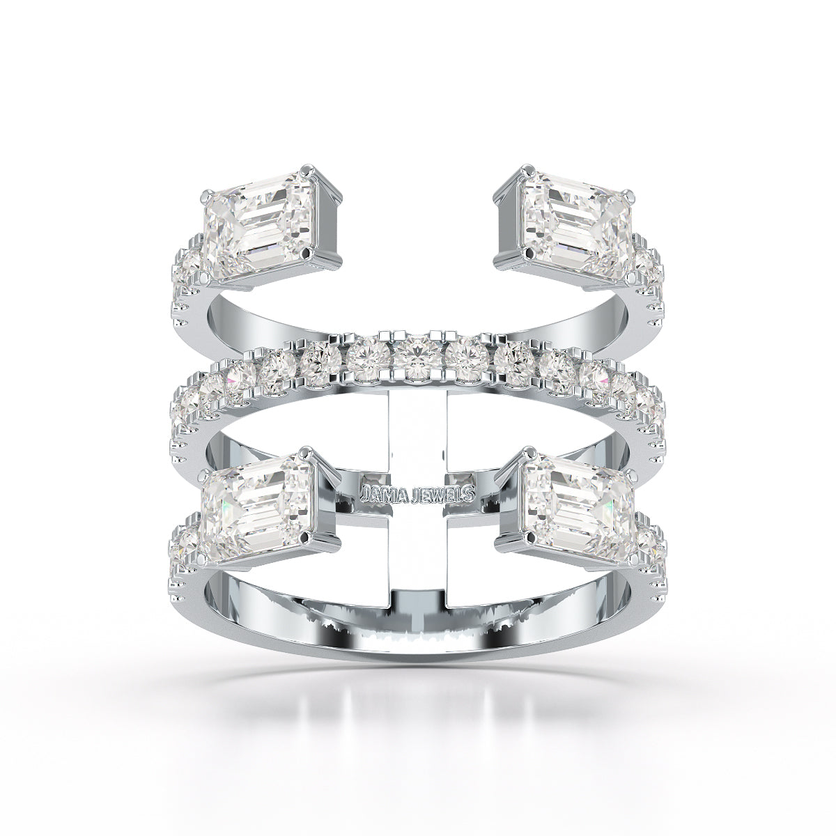 2.83 CT Three Layer Emerald Cut Lab Diamond Ring