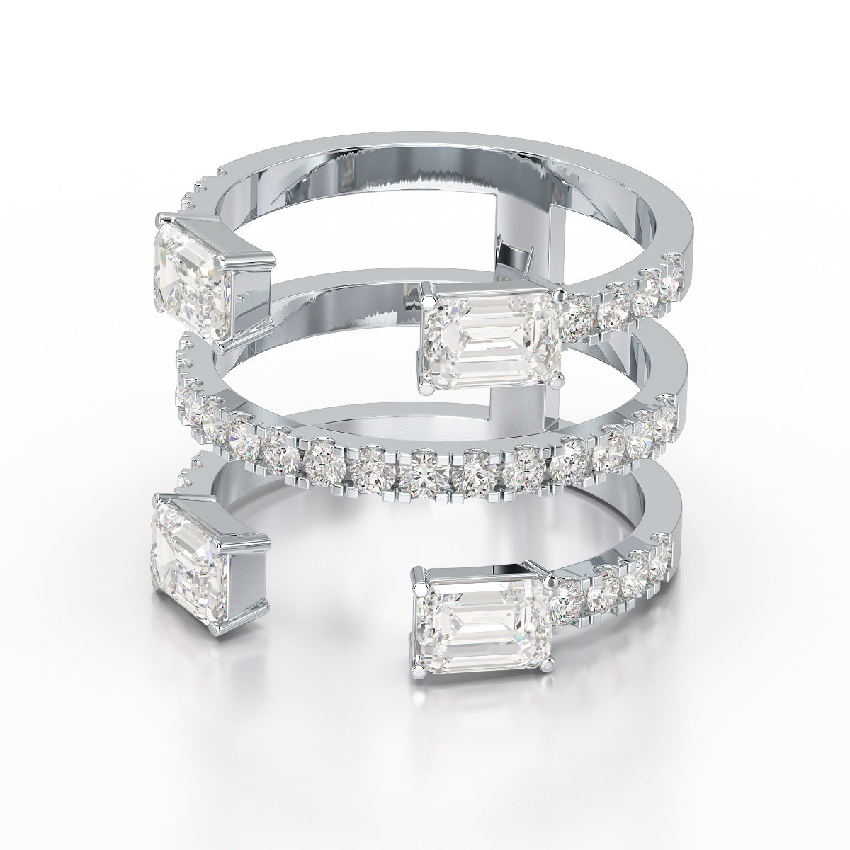 2.83 CT Three Layer Emerald Cut Lab Diamond Ring