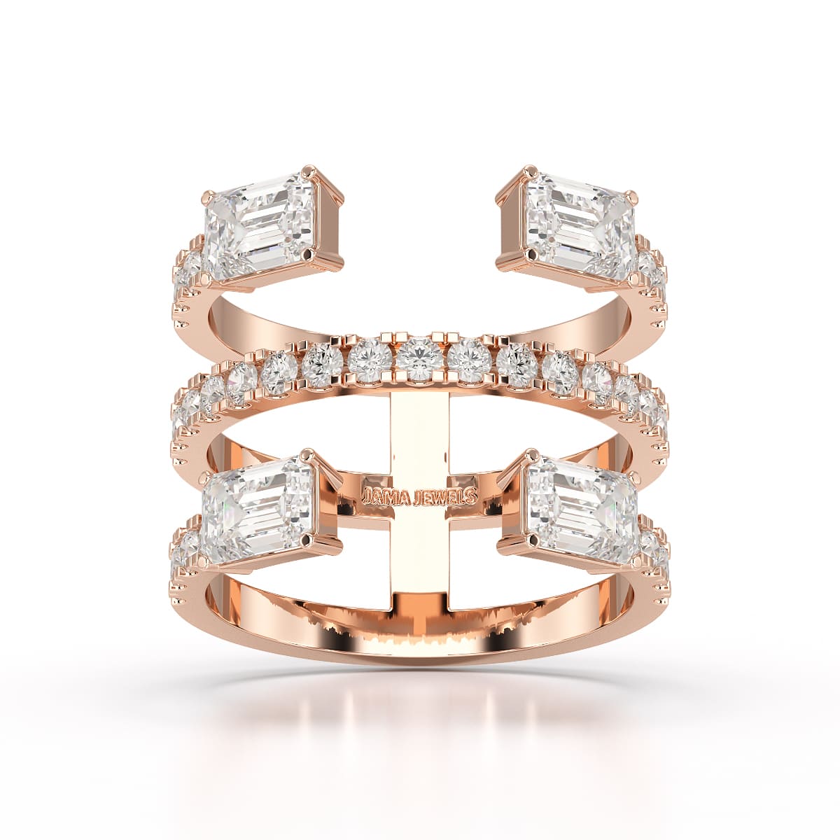 2.83 CT Three Layer Emerald Cut Lab Diamond Ring