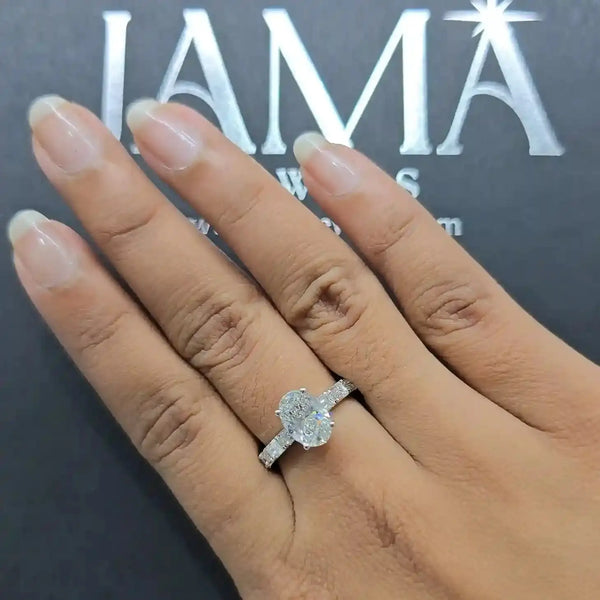 3.25 CT Oval with Emerald Cut Pavé Band Diamond Ring (Ready for Delivery)