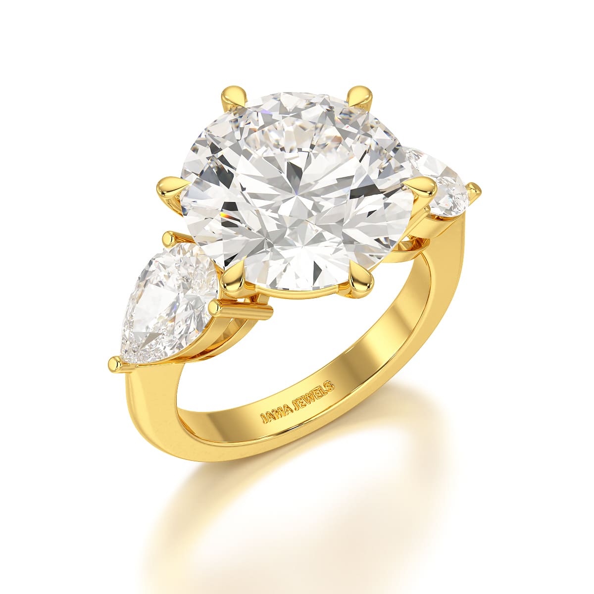 9.13 CT Lab Diamond Round and Pear Cut Three Stone Ring