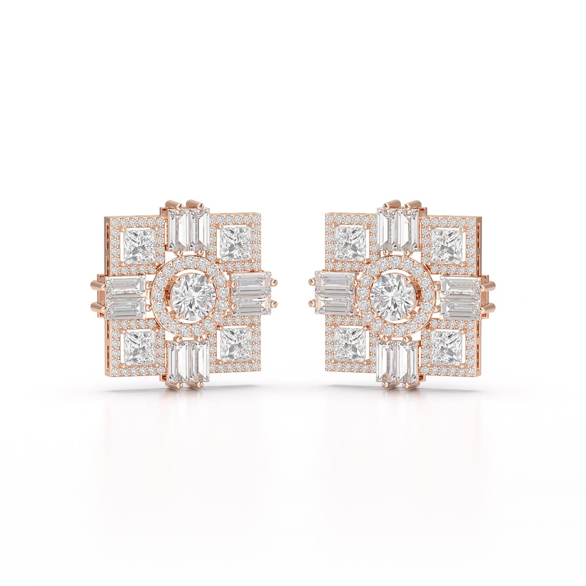 9.25 CT Baguette and Princess Cut Lab Diamond Stud Earrings