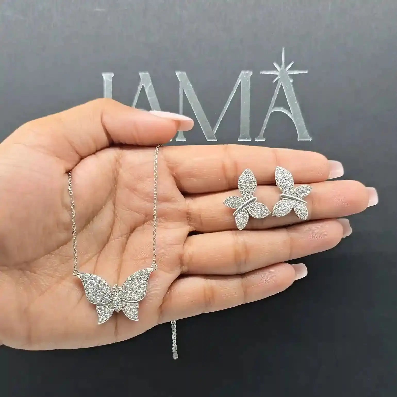 3.05 CT Butterfly Shape Diamond Jewellery Set - Earring & Pendant (Ready for Delivery) Jama Jewels
