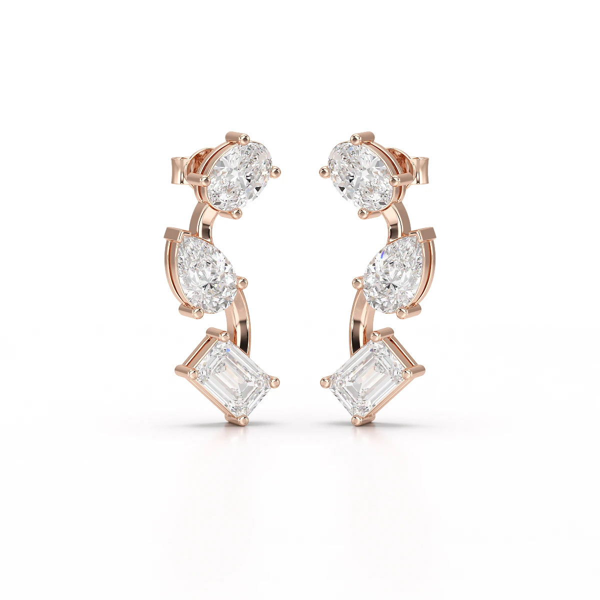 3.45 CT Lab Diamond Multi-Shape Three Stone Earrings
