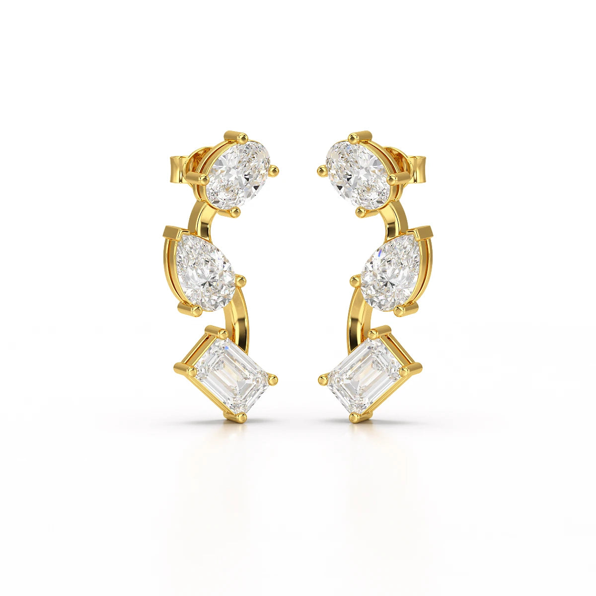 3.45 CT Lab Diamond Multi-Shape Three Stone Earrings