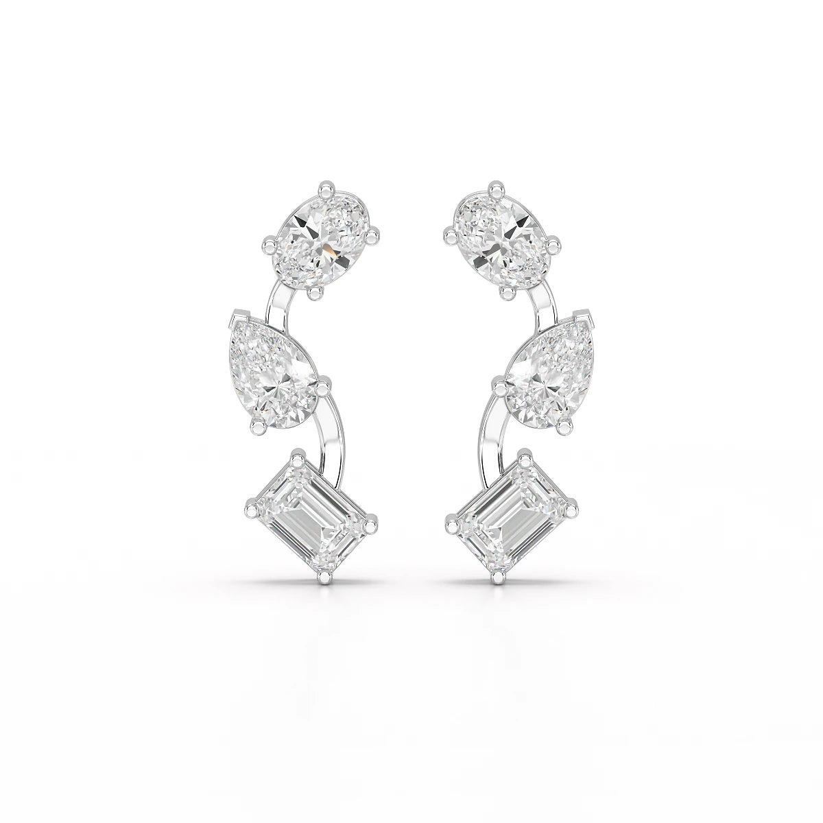 3.45 CT Lab Diamond Multi-Shape Three Stone Earrings