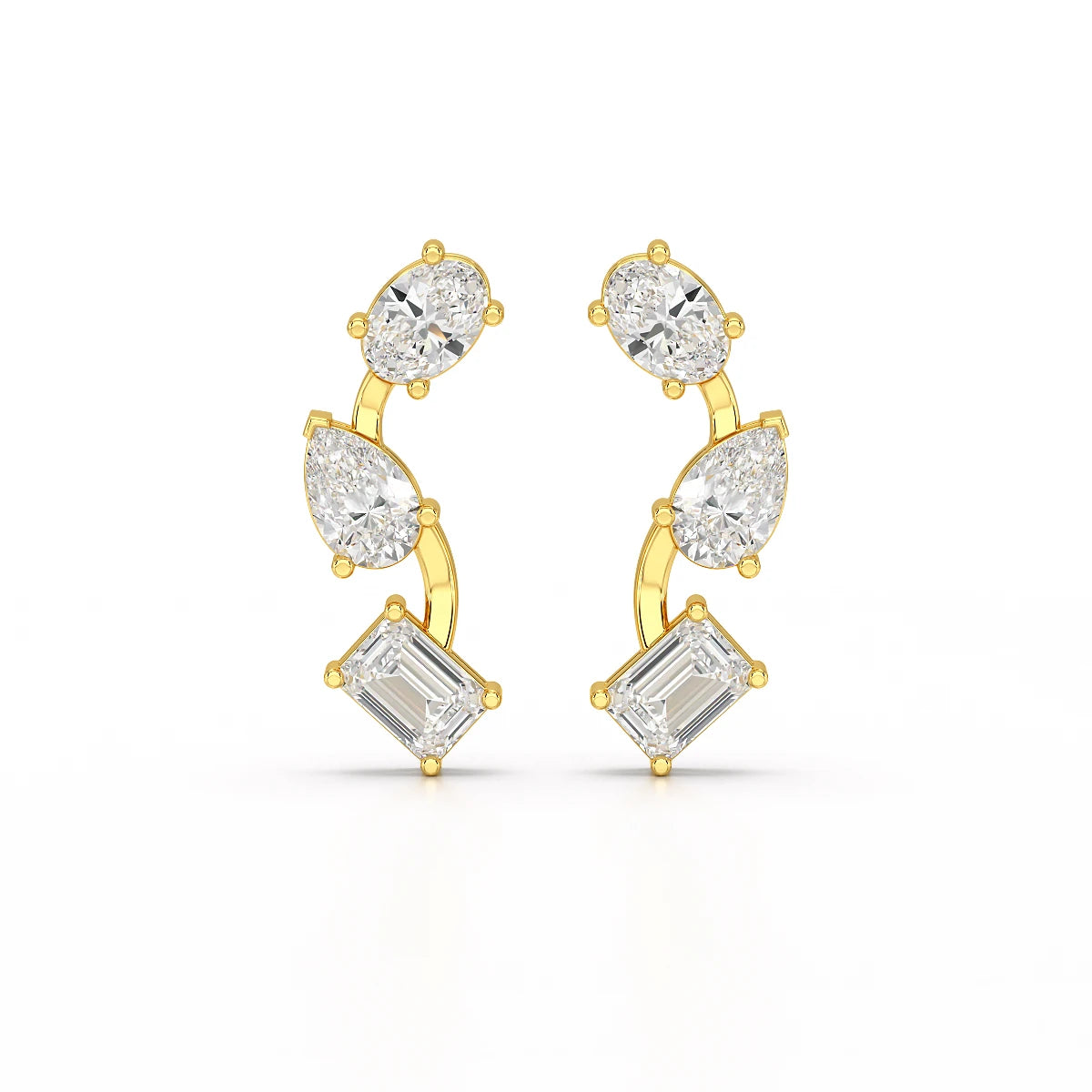 3.45 CT Lab Diamond Multi-Shape Three Stone Earrings
