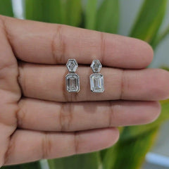 2.75 CT Emerald and Hexagon Shape Lab Diamond Drop Earring (Ready for Delivery)