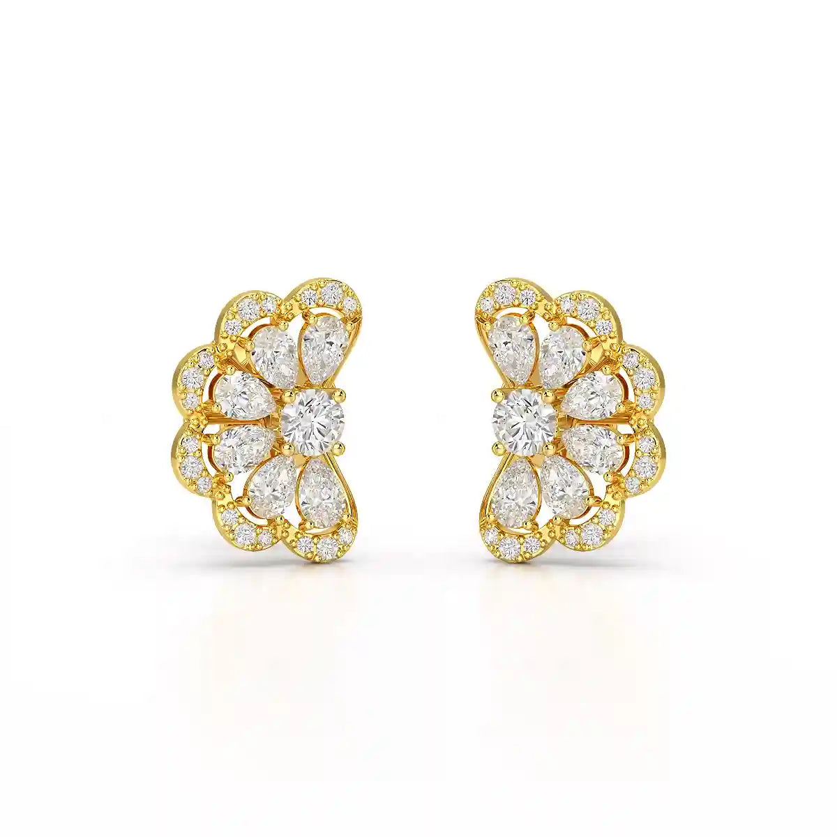 0.95 CT Flower Shape Stud Earring with Pear & Round cut Lab Diamonds