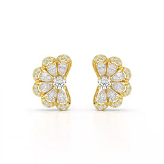 0.95 CT Flower Shape Stud Earring with Pear & Round cut Lab Diamonds
