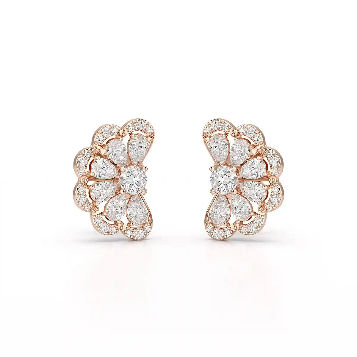 0.95 CT Flower Shape Stud Earring with Pear & Round cut Lab Diamonds