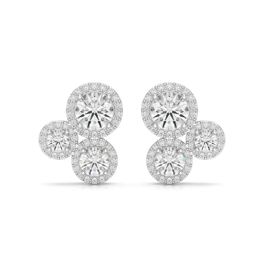 2.30 CT Trio Halo Round Cut Diamond Stud Earrings Jama Jewels