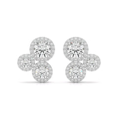 2.30 CT Trio Halo Round Cut Diamond Stud Earrings Jama Jewels