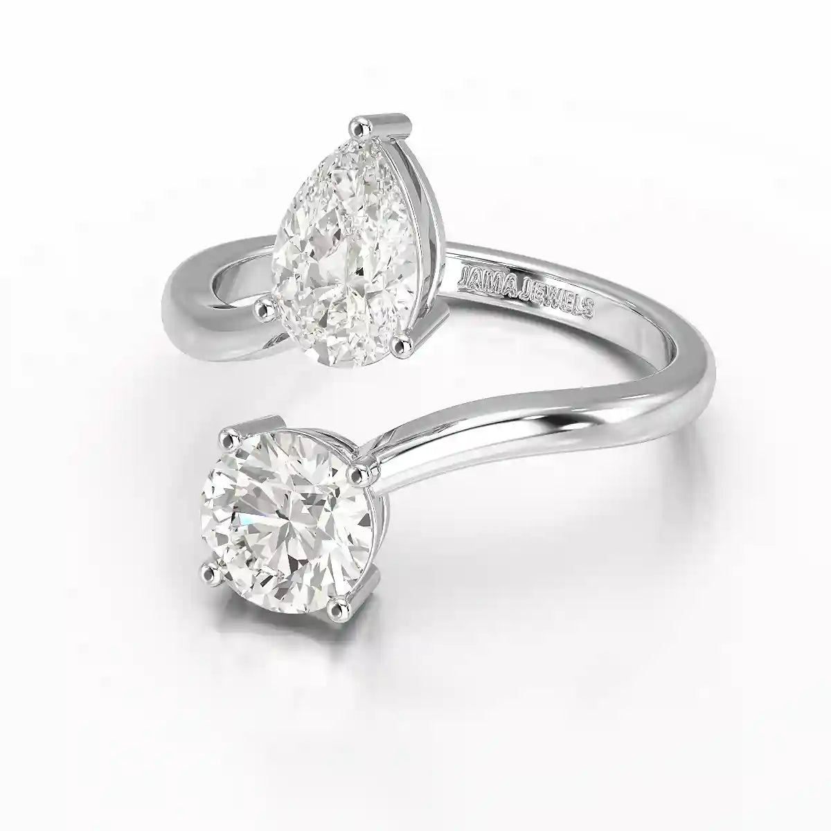 2 CT Pear and Round Cut Lab Diamond Ring