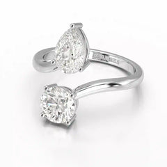 2 CT Pear and Round Cut Lab Diamond Ring