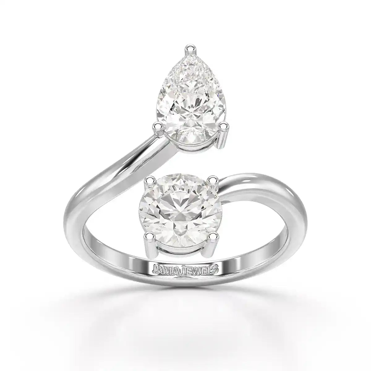 2 CT Pear and Round Cut Lab Diamond Ring