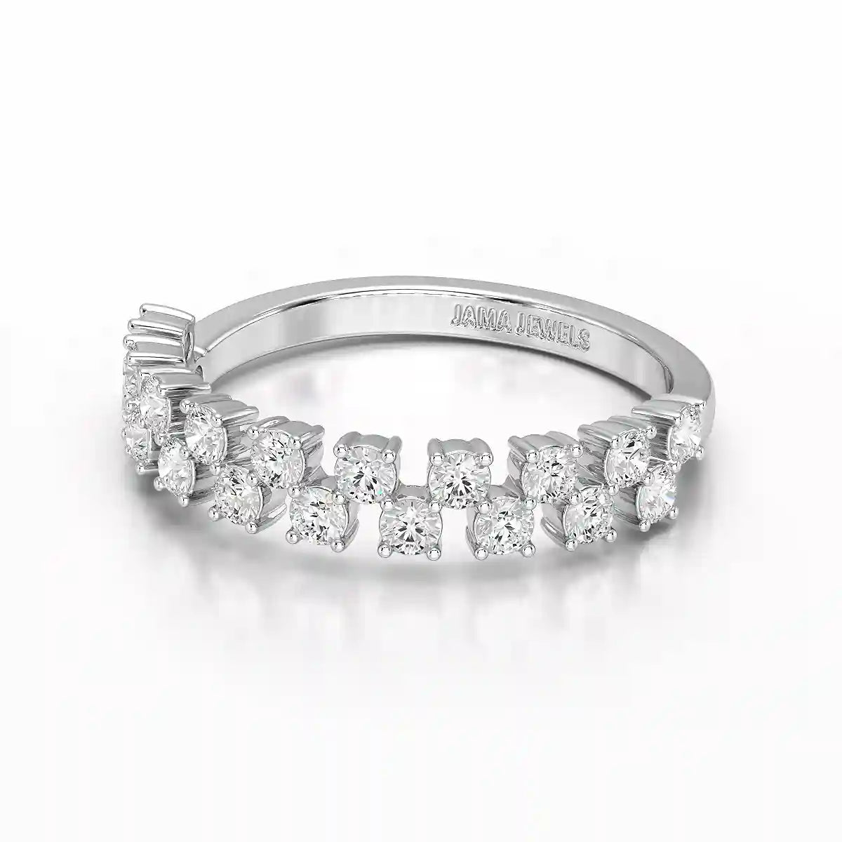 0.7 CT Half Eternity Ring with Two Layer Round Cut Lab Diamonds