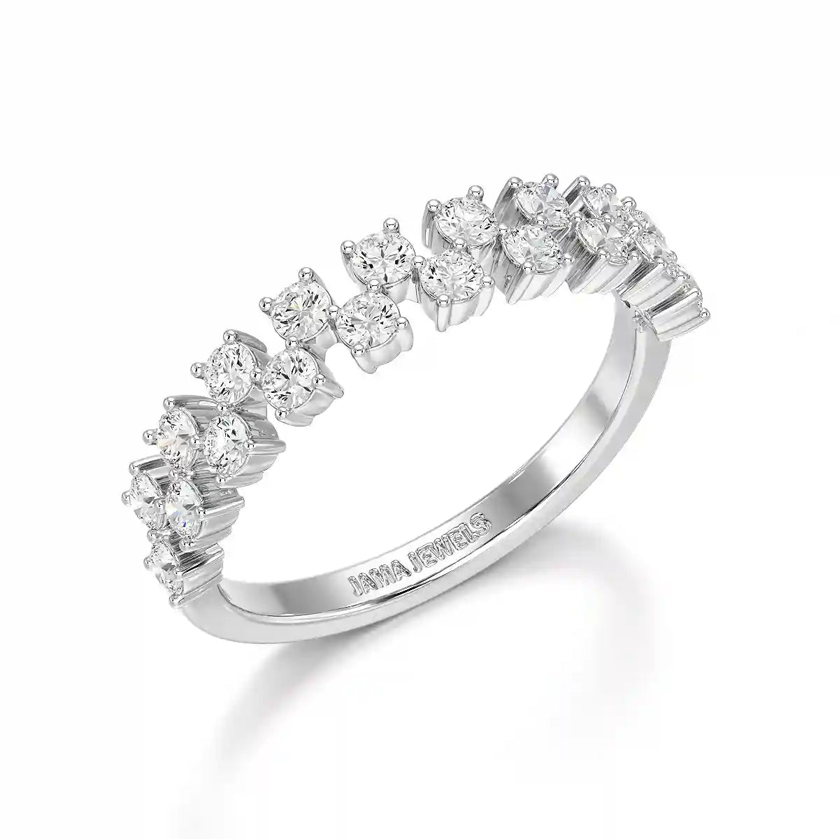 0.7 CT Half Eternity Ring with Two Layer Round Cut Lab Diamonds
