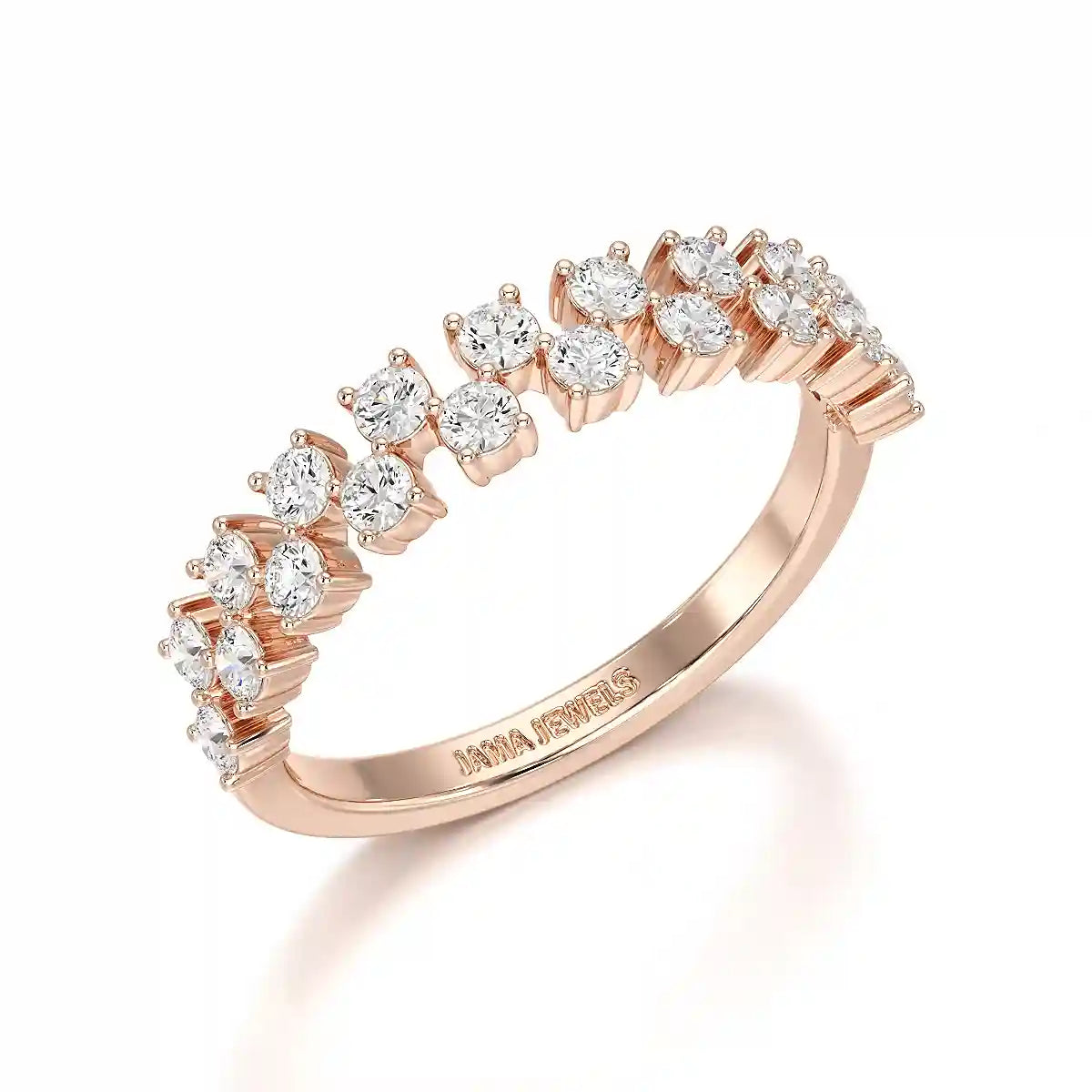 0.7 CT Half Eternity Ring with Two Layer Round Cut Lab Diamonds