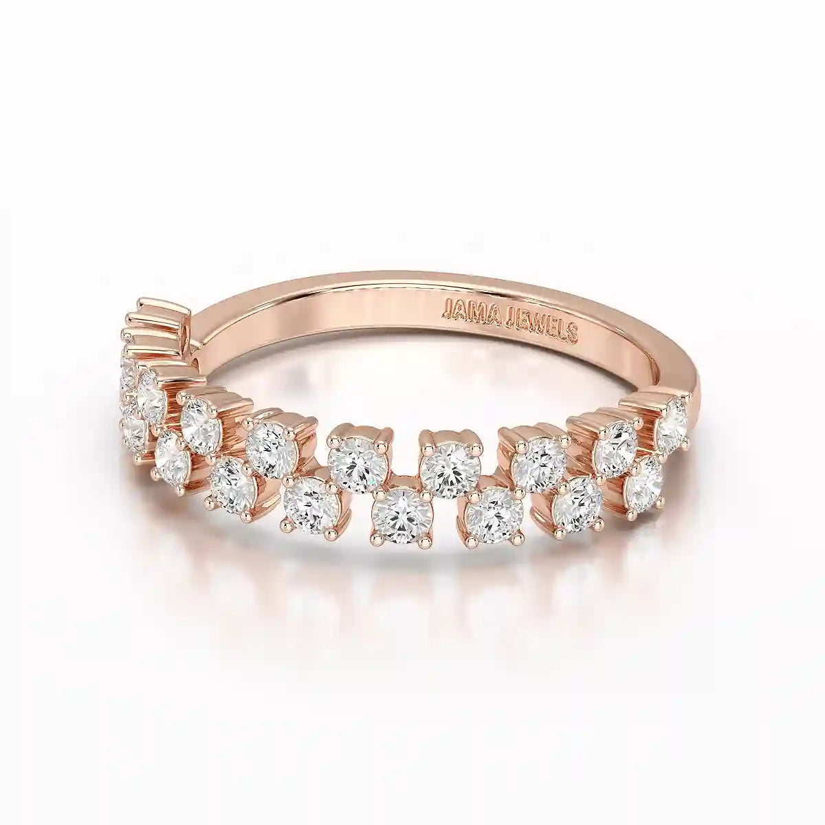 0.7 CT Half Eternity Ring with Two Layer Round Cut Lab Diamonds