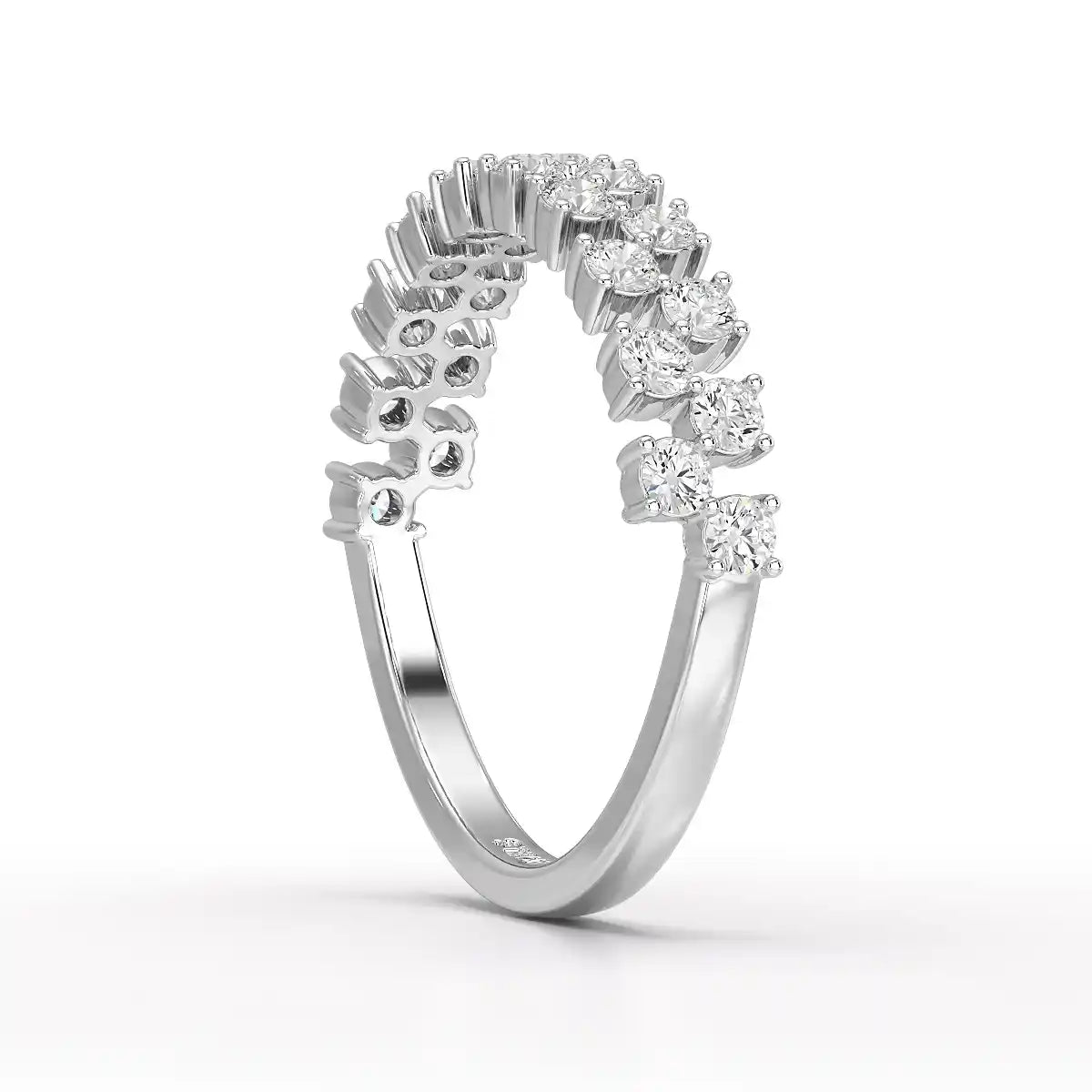 0.7 CT Half Eternity Ring with Two Layer Round Cut Lab Diamonds