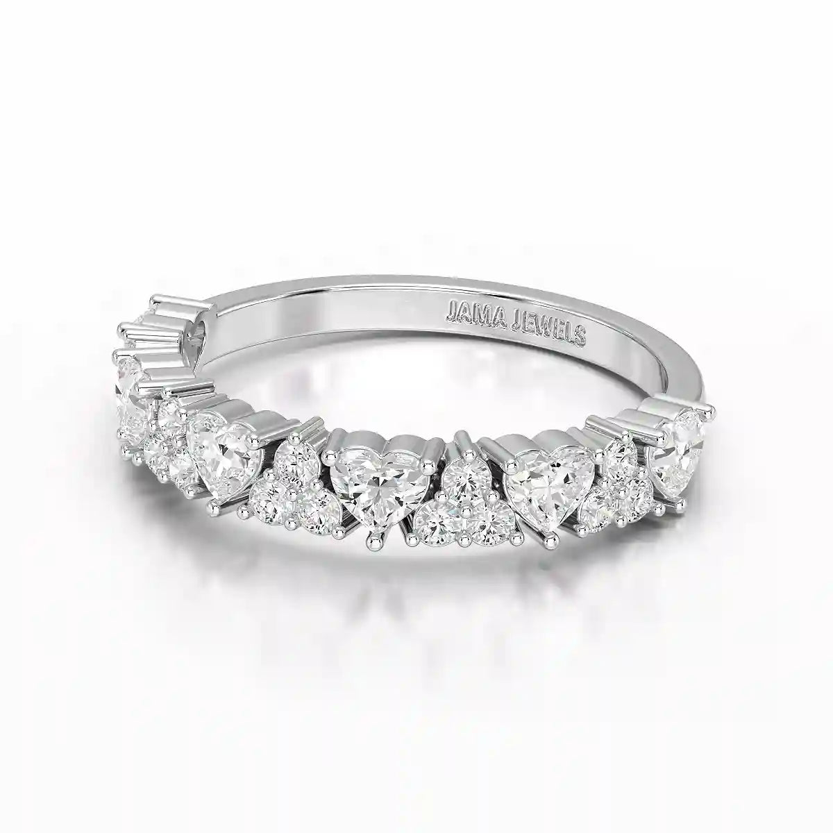 0.8 CT Half Eternity Ring with Round and Heart Cut Lab Diamonds