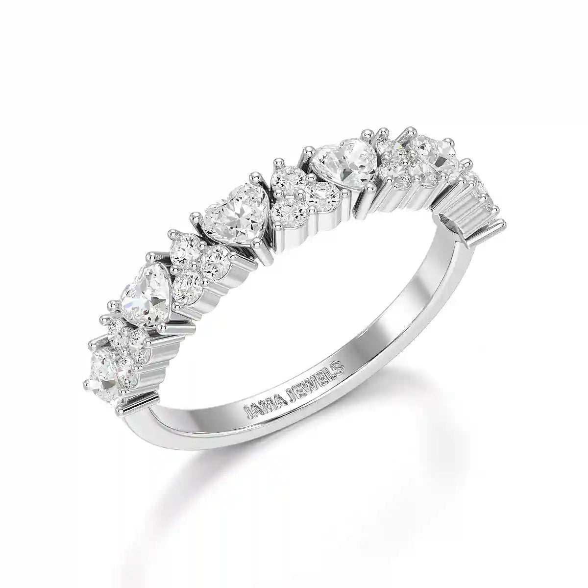 0.8 CT Half Eternity Ring with Round and Heart Cut Lab Diamonds