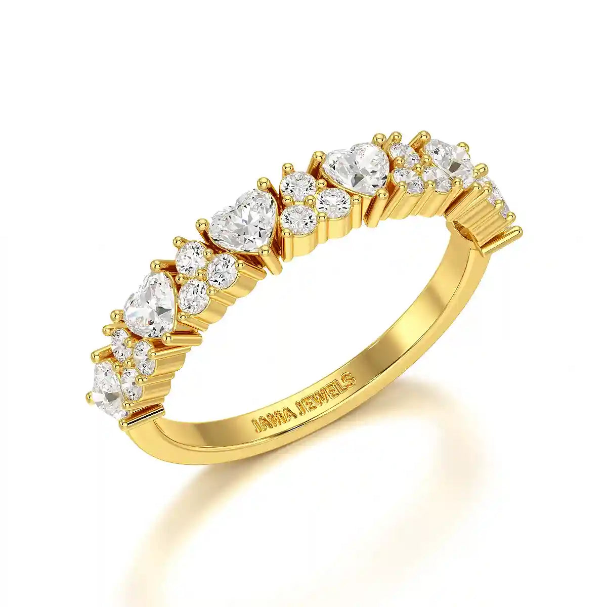 0.8 CT Half Eternity Ring with Round and Heart Cut Lab Diamonds