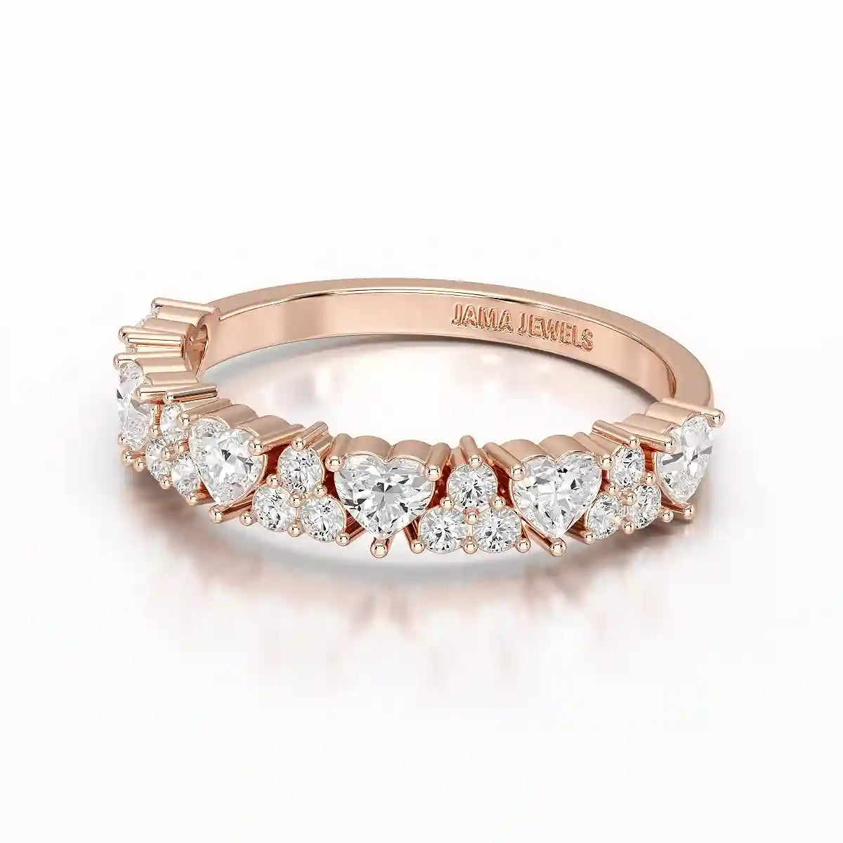 0.8 CT Half Eternity Ring with Round and Heart Cut Lab Diamonds
