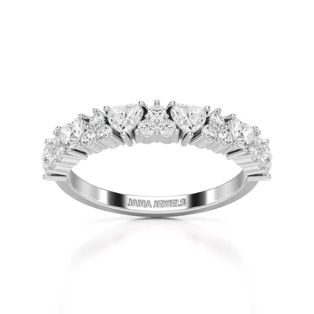 0.8 CT Half Eternity Ring with Round and Heart Cut Lab Diamonds