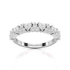 0.8 CT Half Eternity Ring with Round and Heart Cut Lab Diamonds