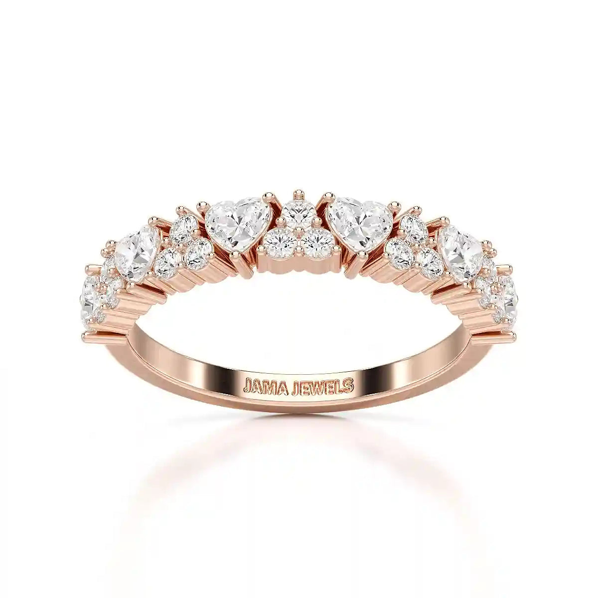 0.8 CT Half Eternity Ring with Round and Heart Cut Lab Diamonds