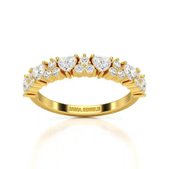 0.8 CT Half Eternity Ring with Round and Heart Cut Lab Diamonds