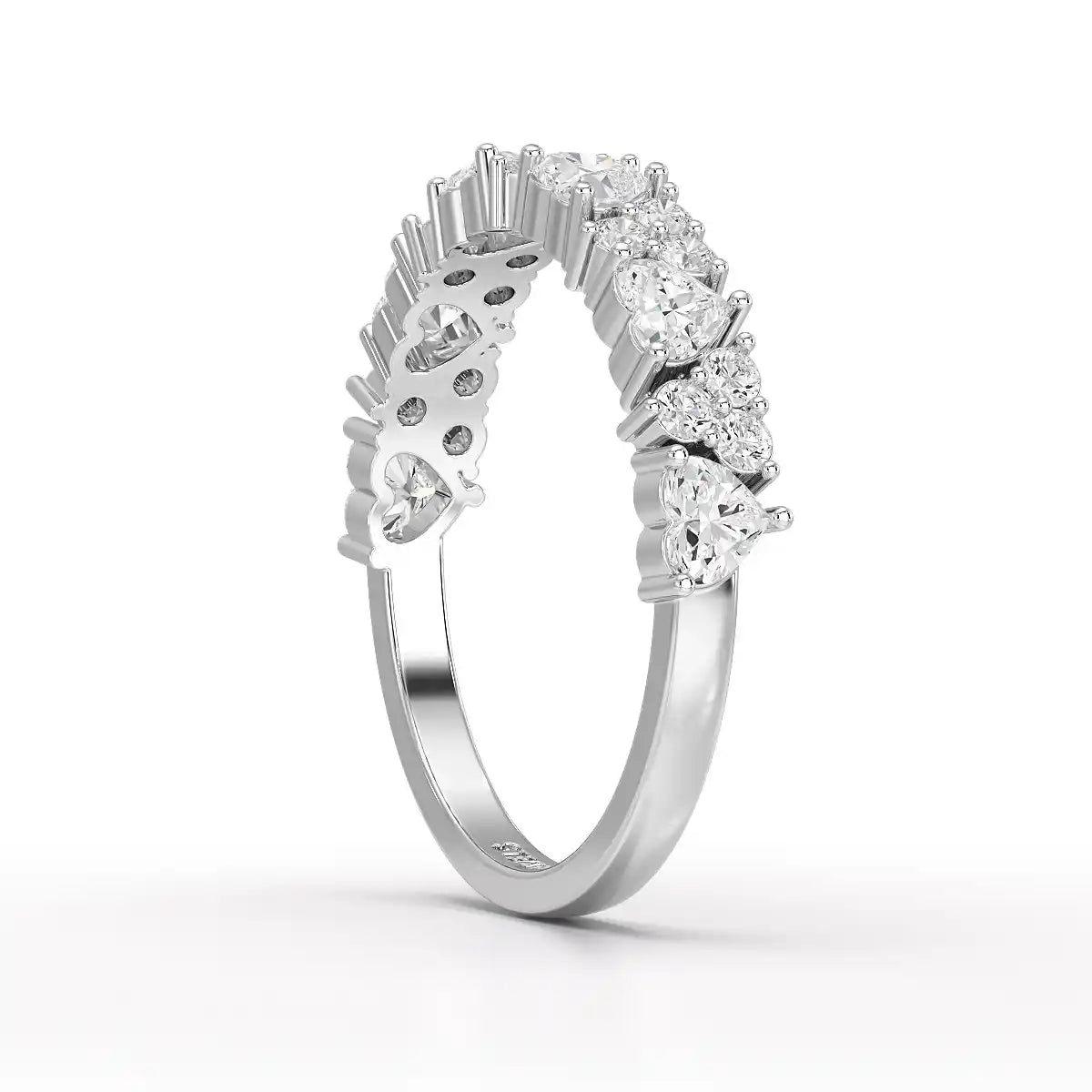 0.8 CT Half Eternity Ring with Round and Heart Cut Lab Diamonds