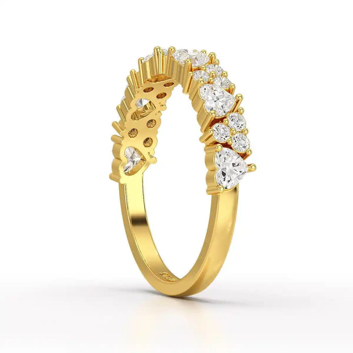 0.8 CT Half Eternity Ring with Round and Heart Cut Lab Diamonds