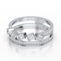0.50 CT Two Row Ring with Round and Taper Cut Diamonds