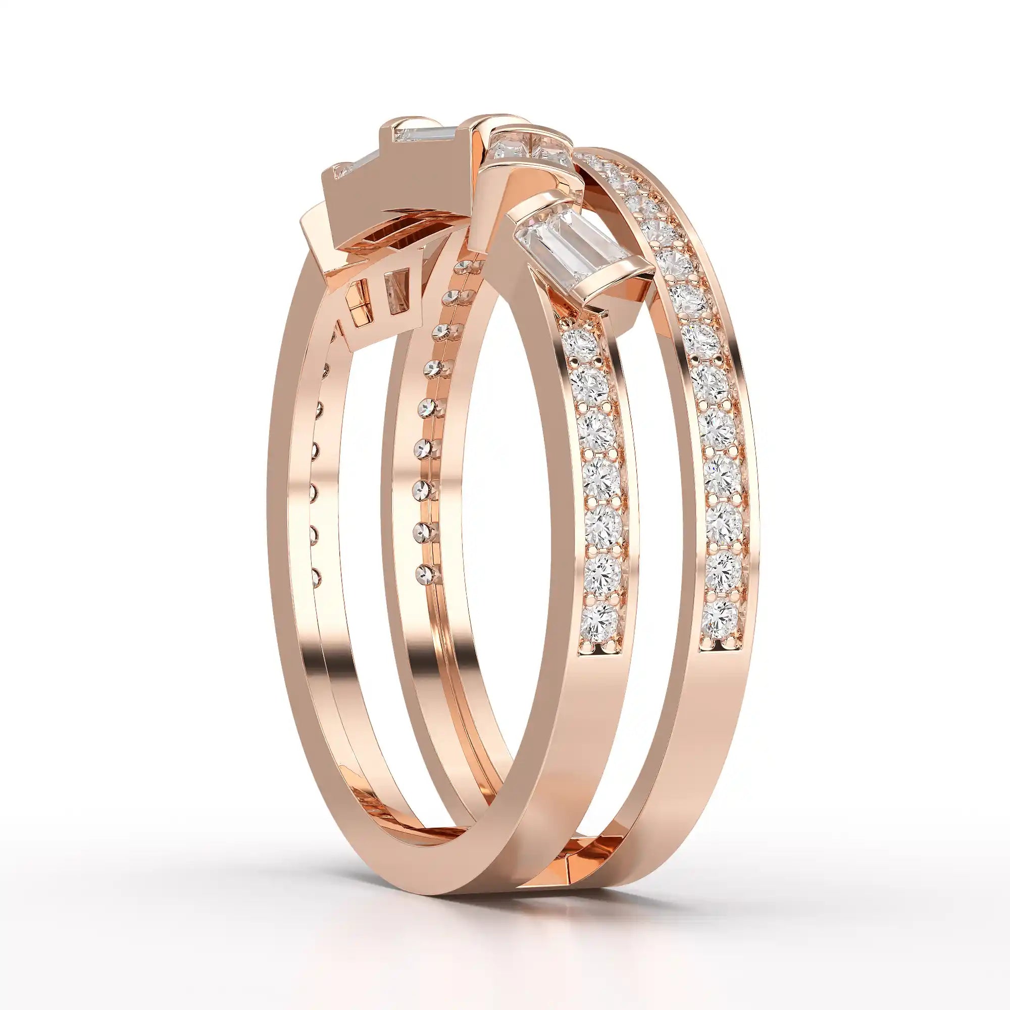 0.50 CT Two Row Ring with Round and Taper Cut Diamonds