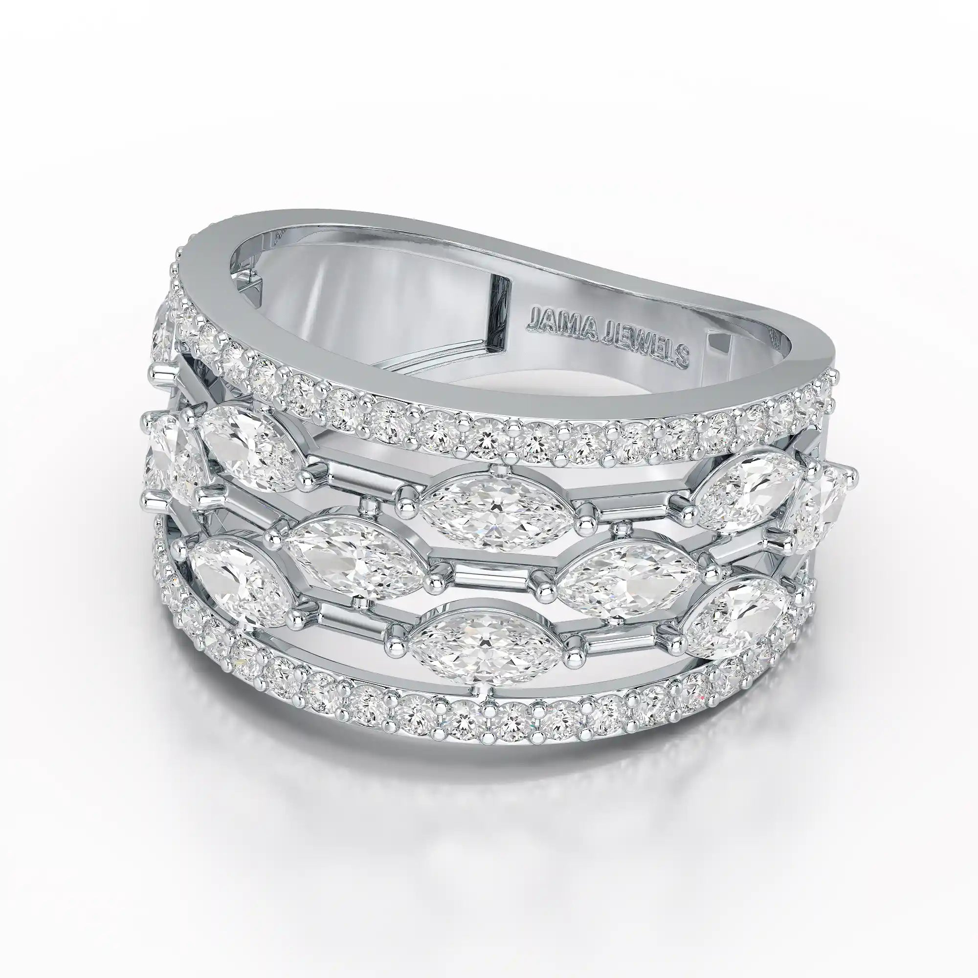 1.75 CT Five Row Ring with Marquise & Round Diamonds