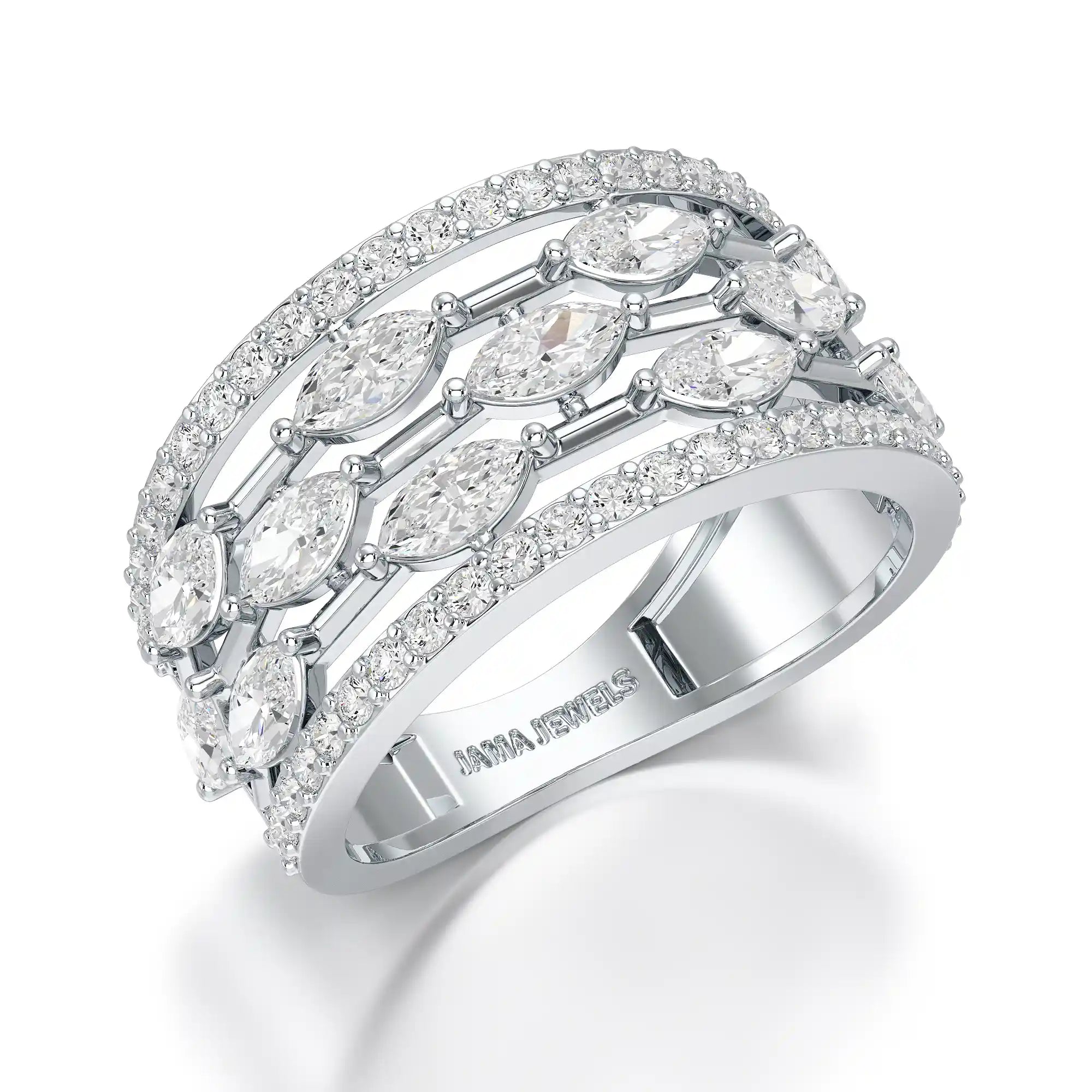 1.75 CT Five Row Ring with Marquise & Round Diamonds