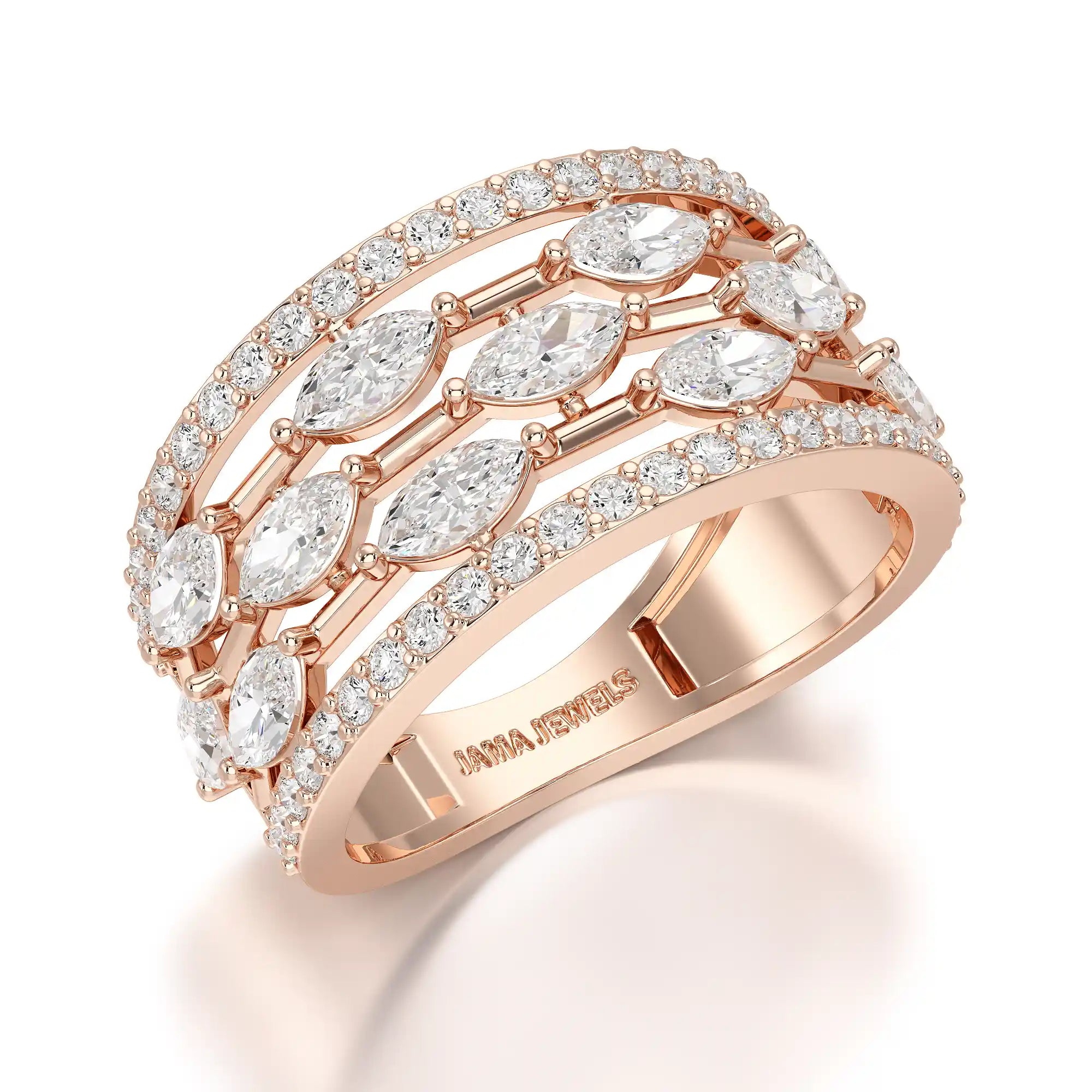 1.75 CT Five Row Ring with Marquise & Round Diamonds