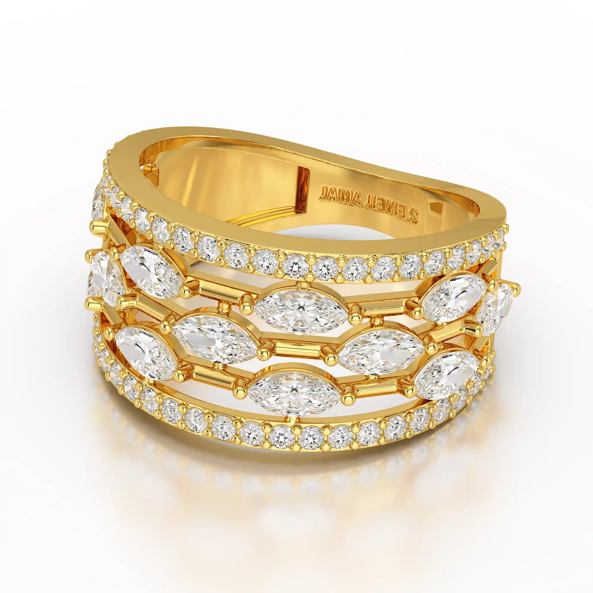 1.75 CT Five Row Ring with Marquise & Round Diamonds