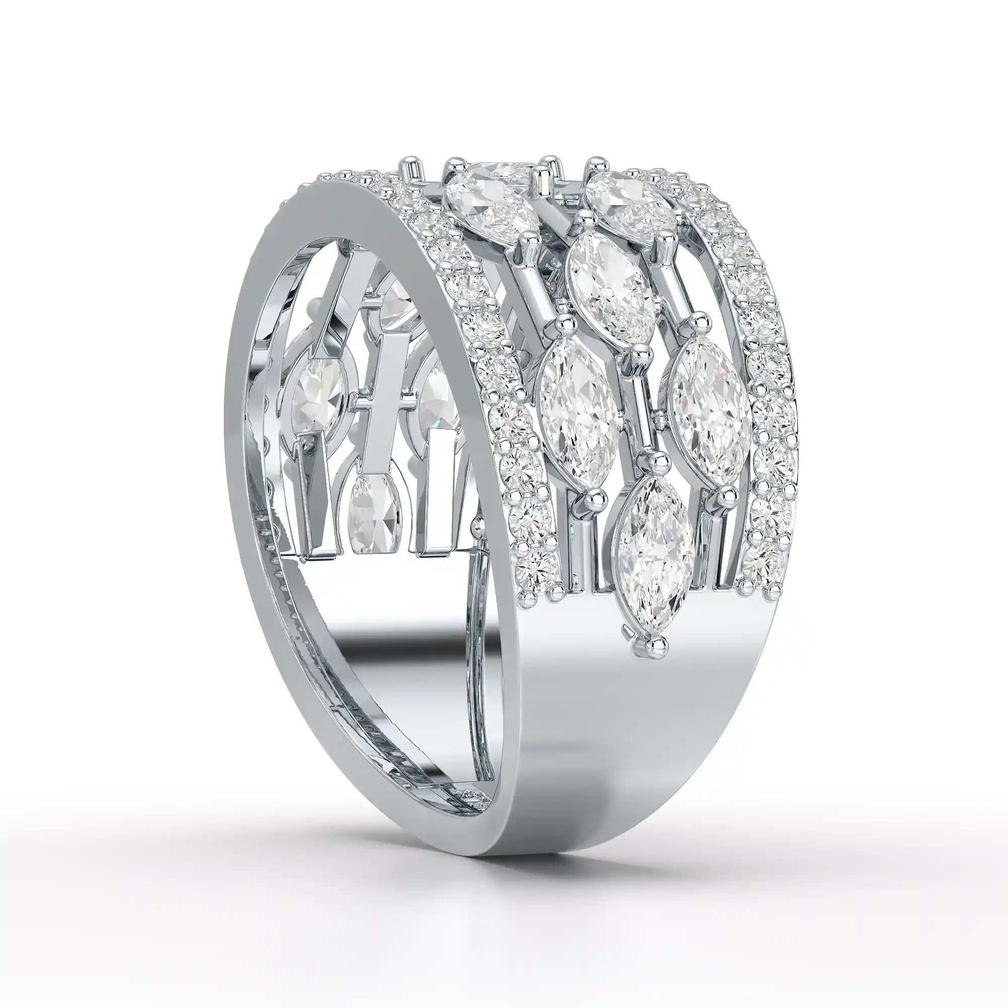 1.75 CT Five Row Ring with Marquise & Round Diamonds