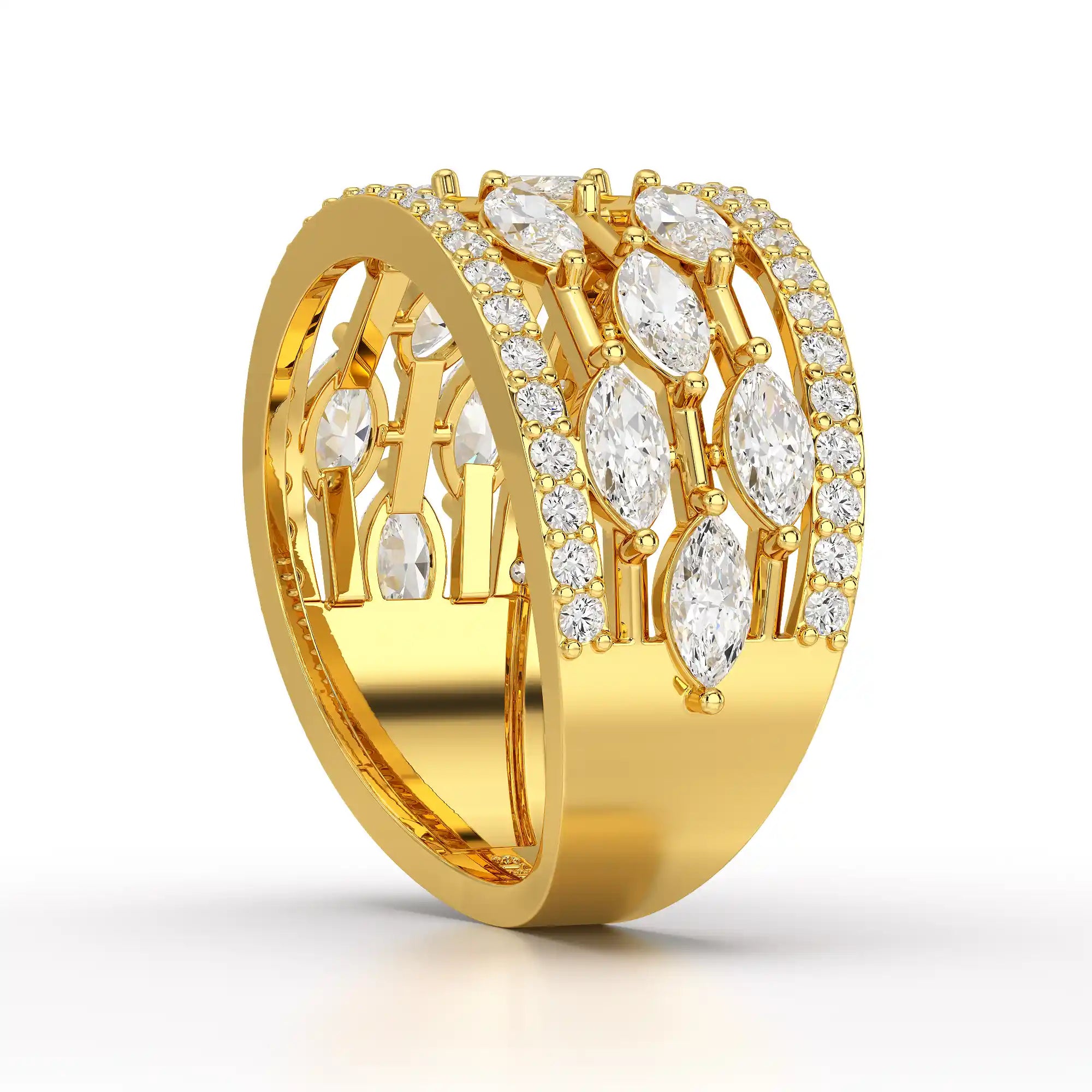 1.75 CT Five Row Ring with Marquise & Round Diamonds