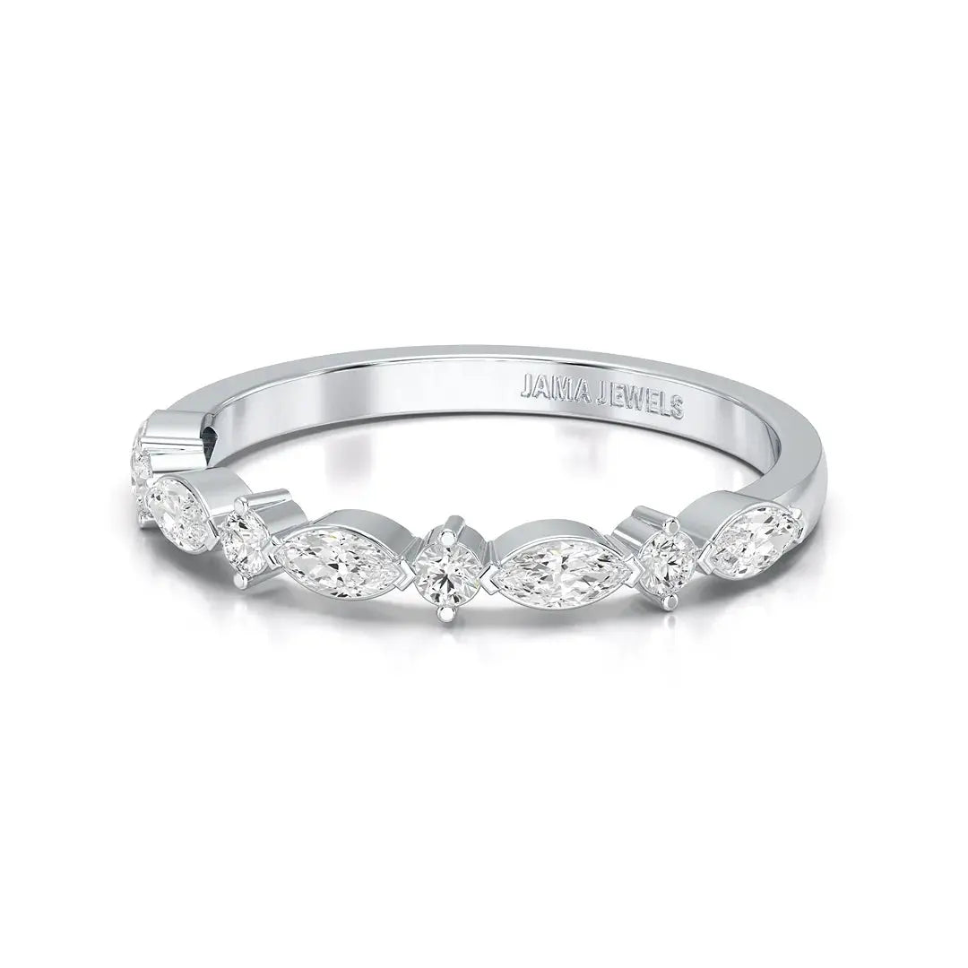 0.45 CT Marquise & Round Cut Lab Diamond Half Eternity Ring
