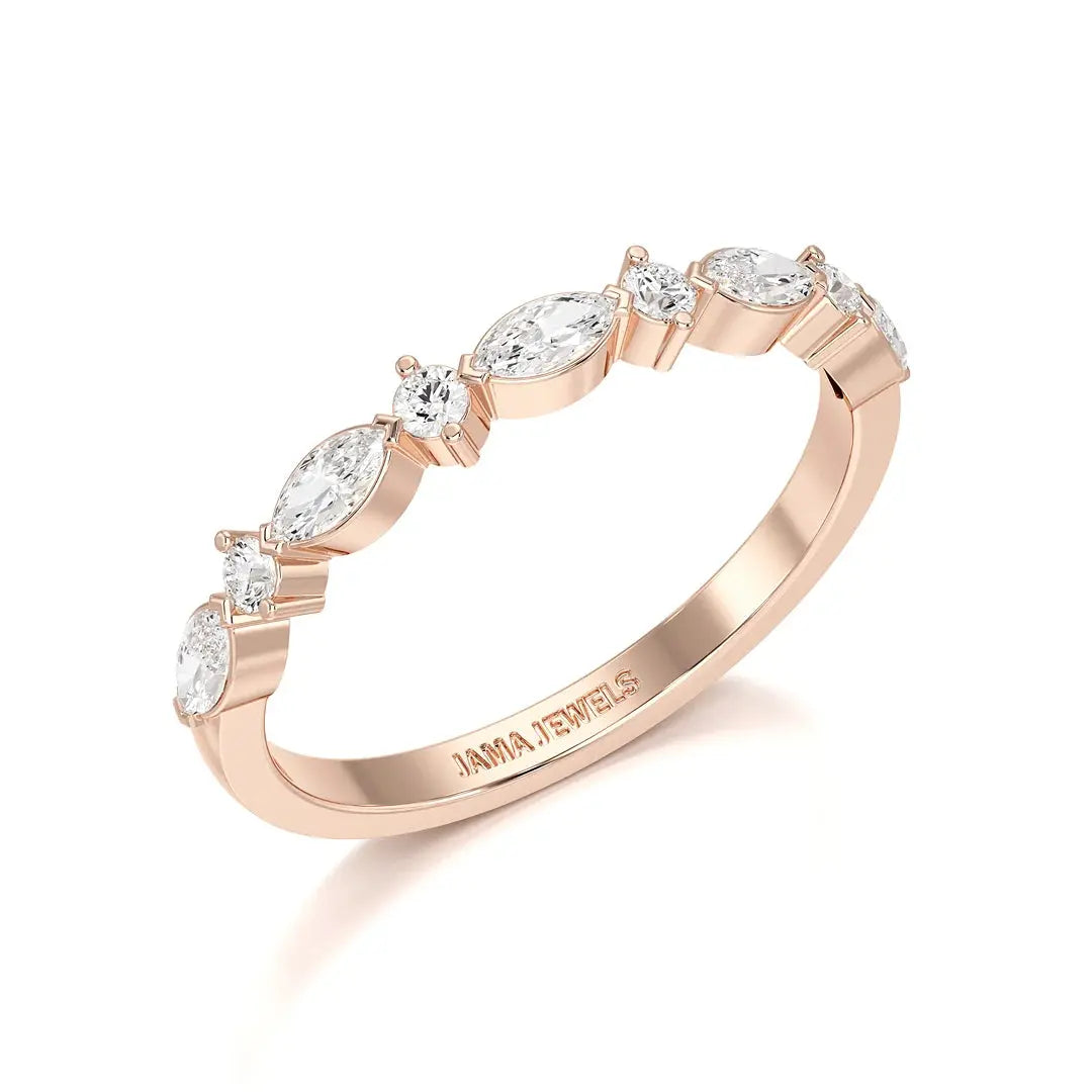 0.45 CT Marquise & Round Cut Lab Diamond Half Eternity Ring
