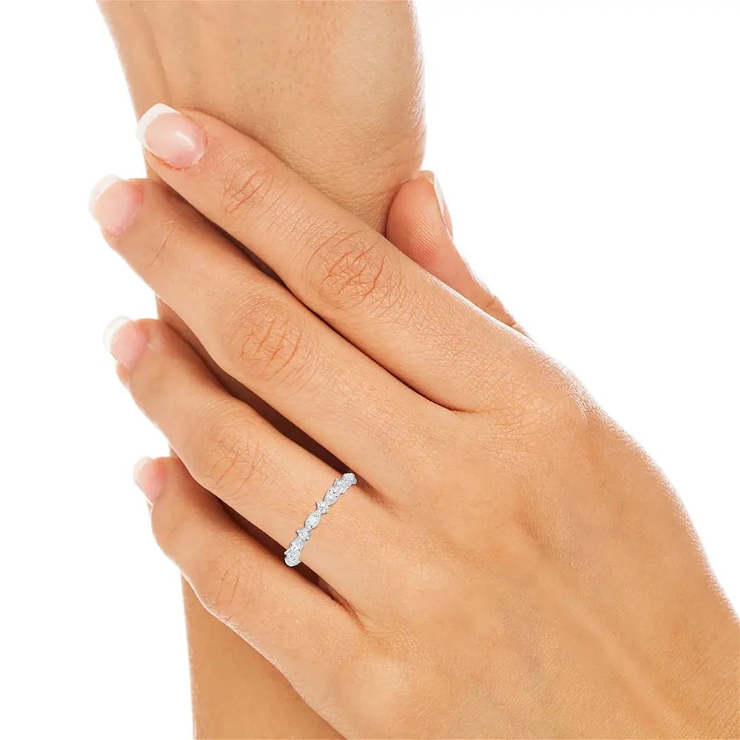 0.45 CT Marquise & Round Cut Lab Diamond Half Eternity Ring