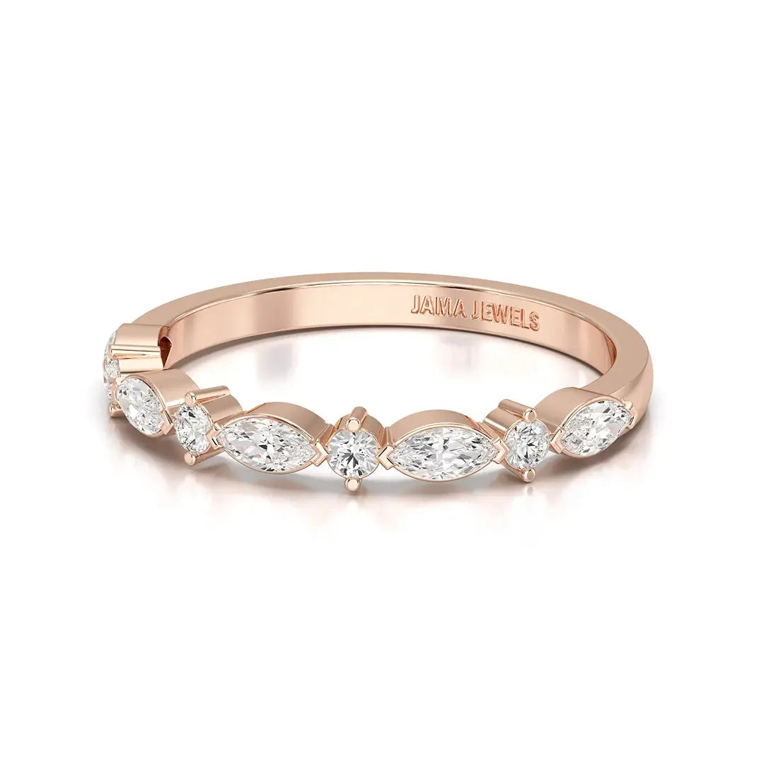 0.45 CT Marquise & Round Cut Lab Diamond Half Eternity Ring